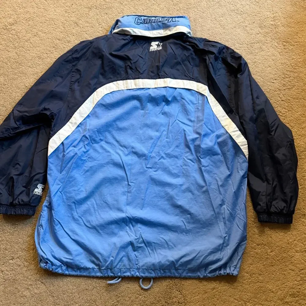 University Of North Carolina UNC Tar Heels Starter Jacket Hood Nylon Zip Mens XL